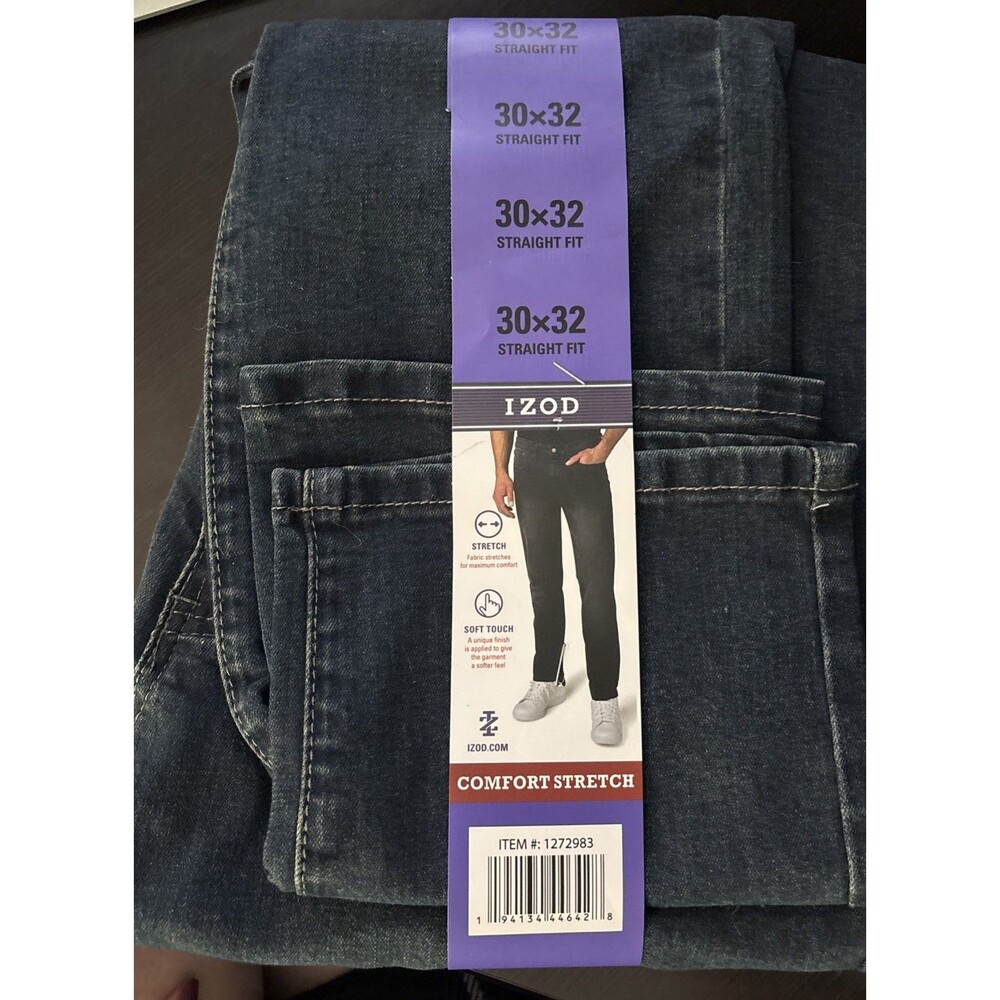 New IZOD Men's Comfort Stretch Straight Fit Jean, Soft Size 30x32
